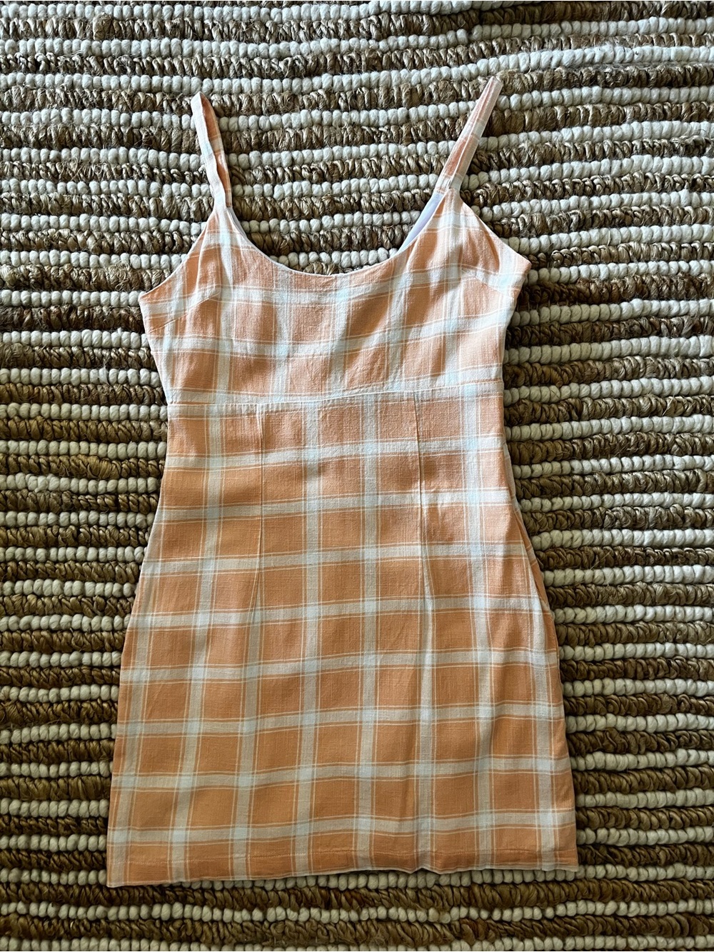 Forever 21 linen Peach and White Plaid Spaghetti Strap Mini Dress